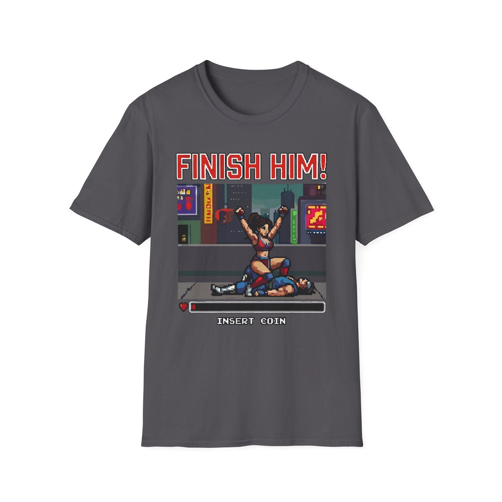 Finish Him Retro Gaming Sexual Innuendo | Funny Adult Humor T-Shirt