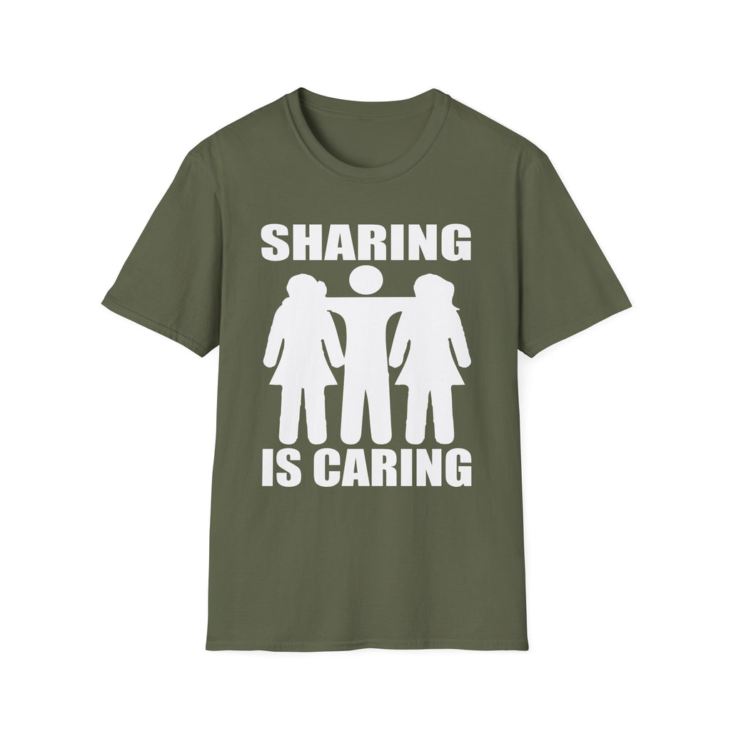 Sharing Is Caring Threesome | Funny Threesome Throuple Swinger Gift for Couples T-Shirt