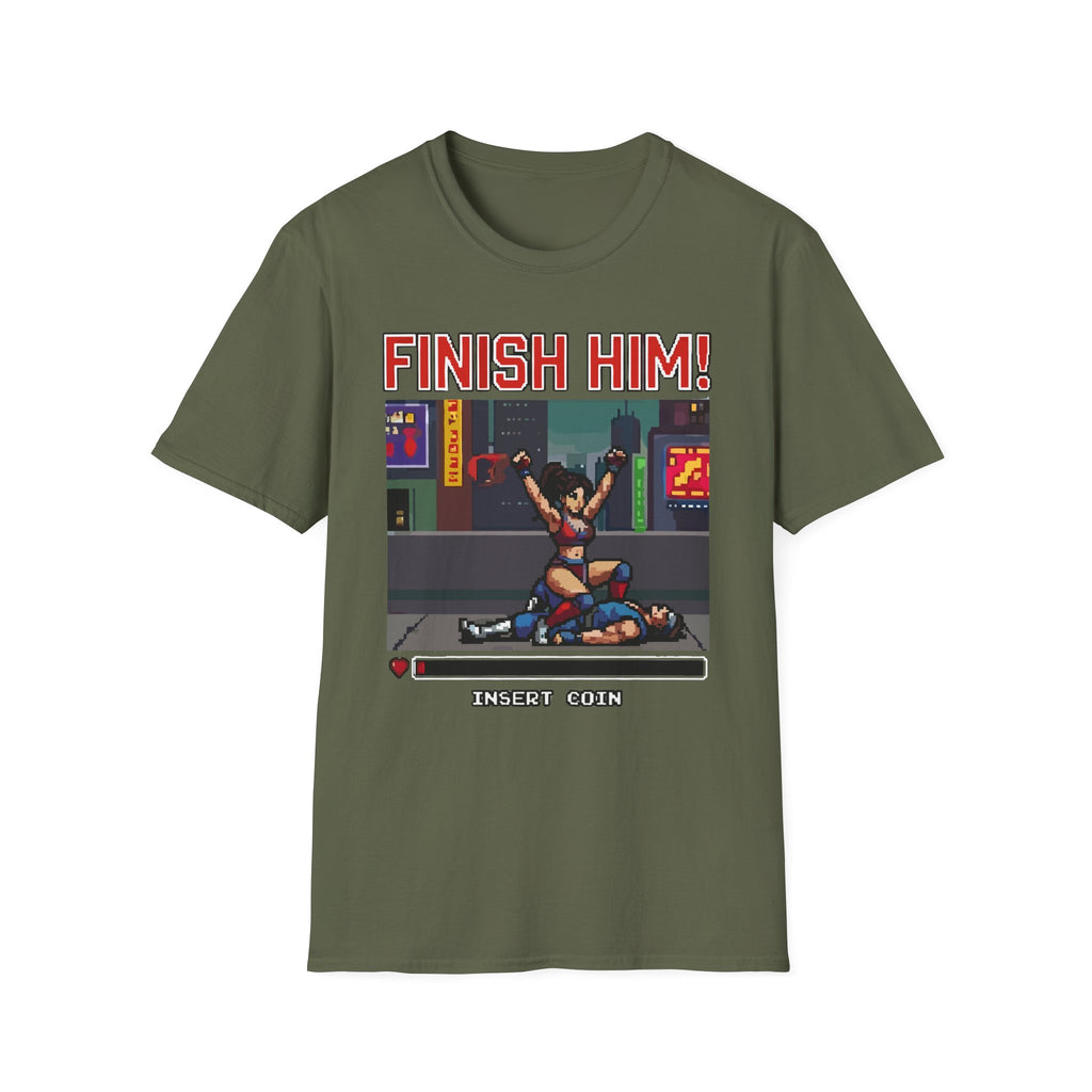 Finish Him Retro Gaming Sexual Innuendo | Funny Adult Humor T-Shirt