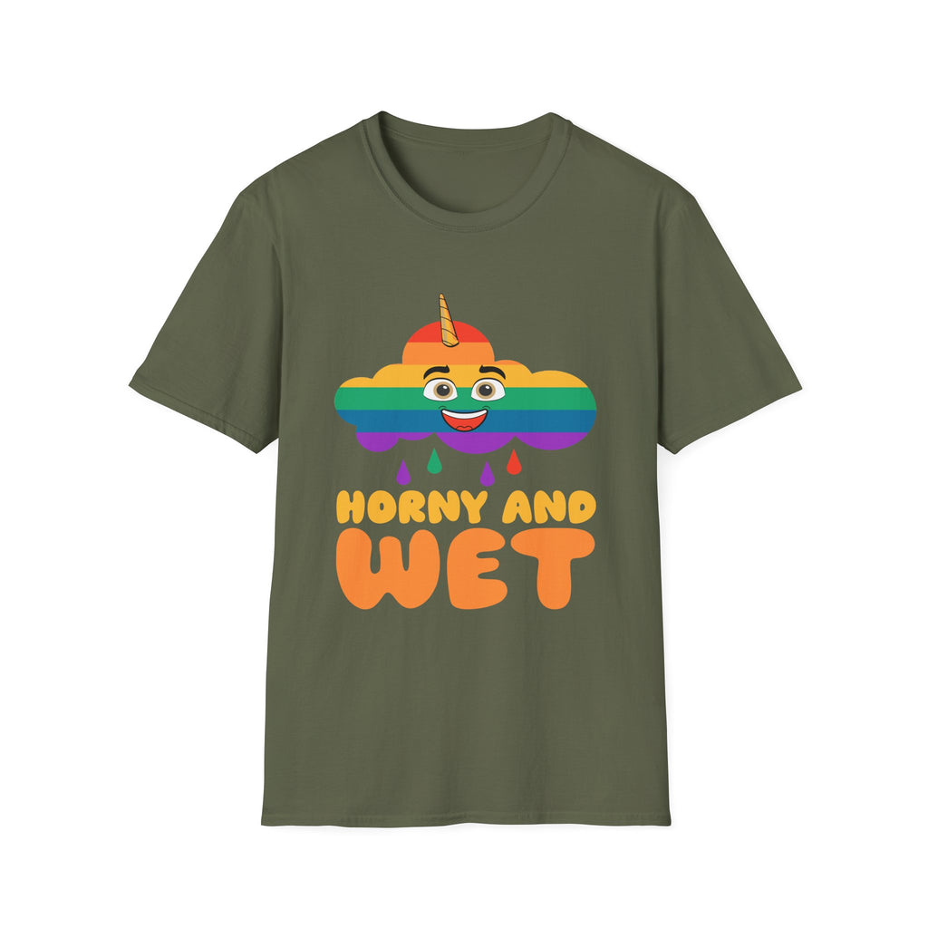 Horny And Wet | Funny Raunchy Sexual Innuendo Naughty Adult Gift T-Shirt